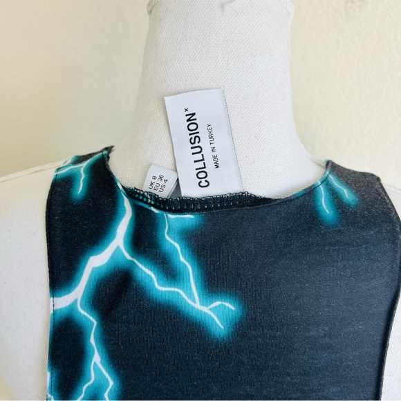 ASOS Collusion Black Grunge Lightning Skull Racerback Bodysuit - Picture 4 of 7